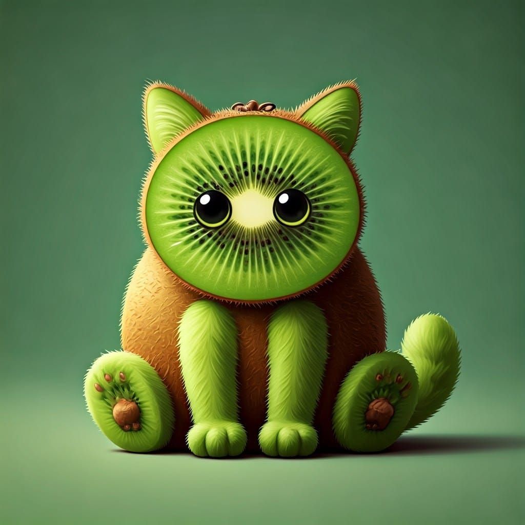 Cute Kiwi Cat in Comic Book Style