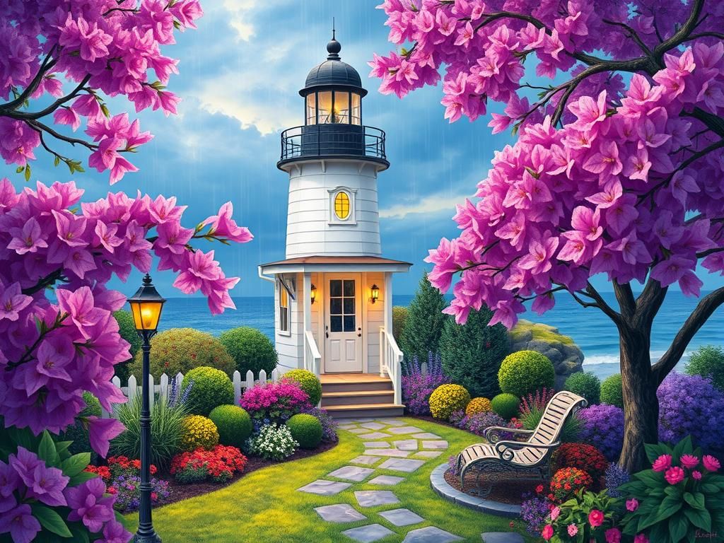 Serene Garden Scene in Vivid Colors