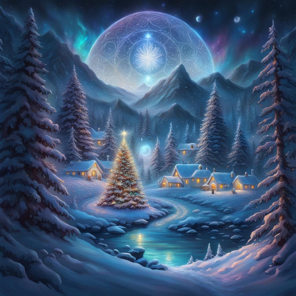 Magical Christmas Winter Wonderland in Mixed Media