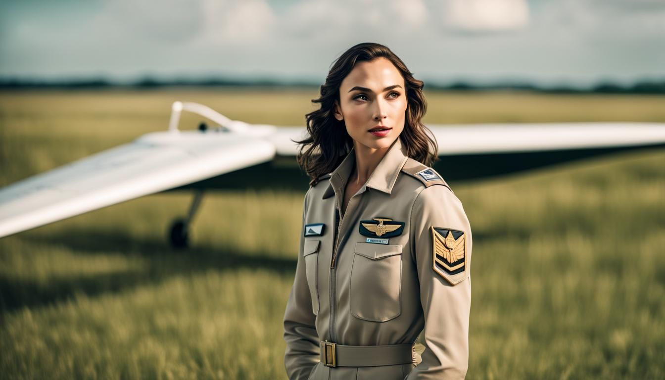 Pilot in Uniform on Grassy Airfield Photograph