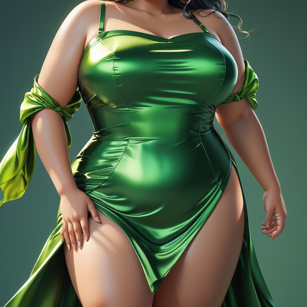 Anime 3D Art of Woman in Green Dress