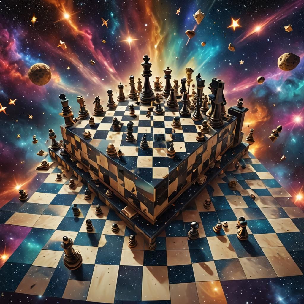 Chessboard in Space: Surreal Digital Art