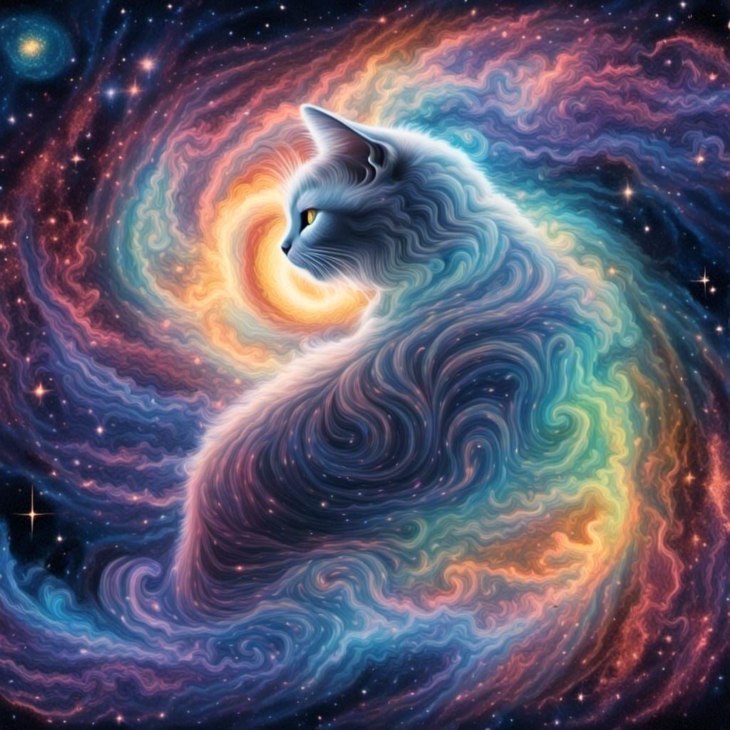 Nebula Cat in Space: Hyperrealistic Splash Art
