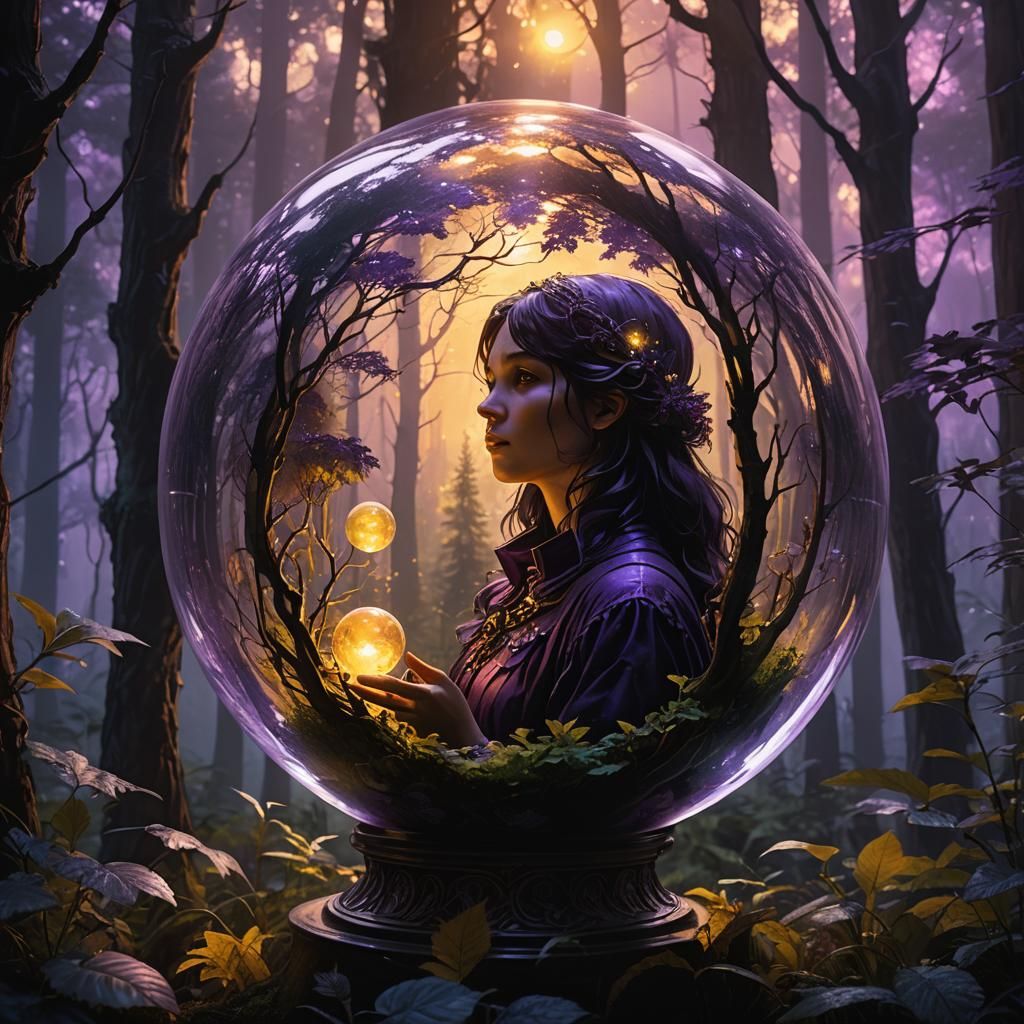 Woman in Glass Globe: Dark Fantasy Concept Art