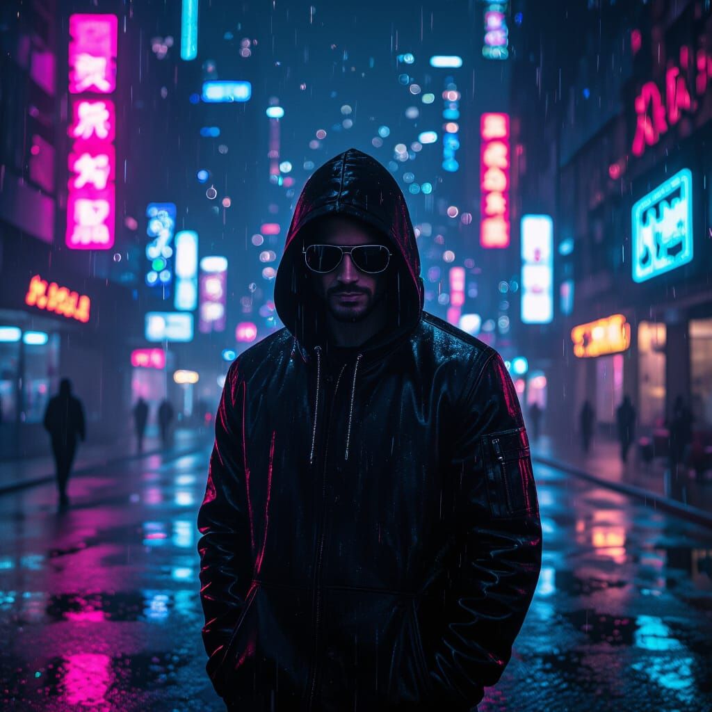 Cyberpunk Cityscape with Neon Lights in Gritty Style