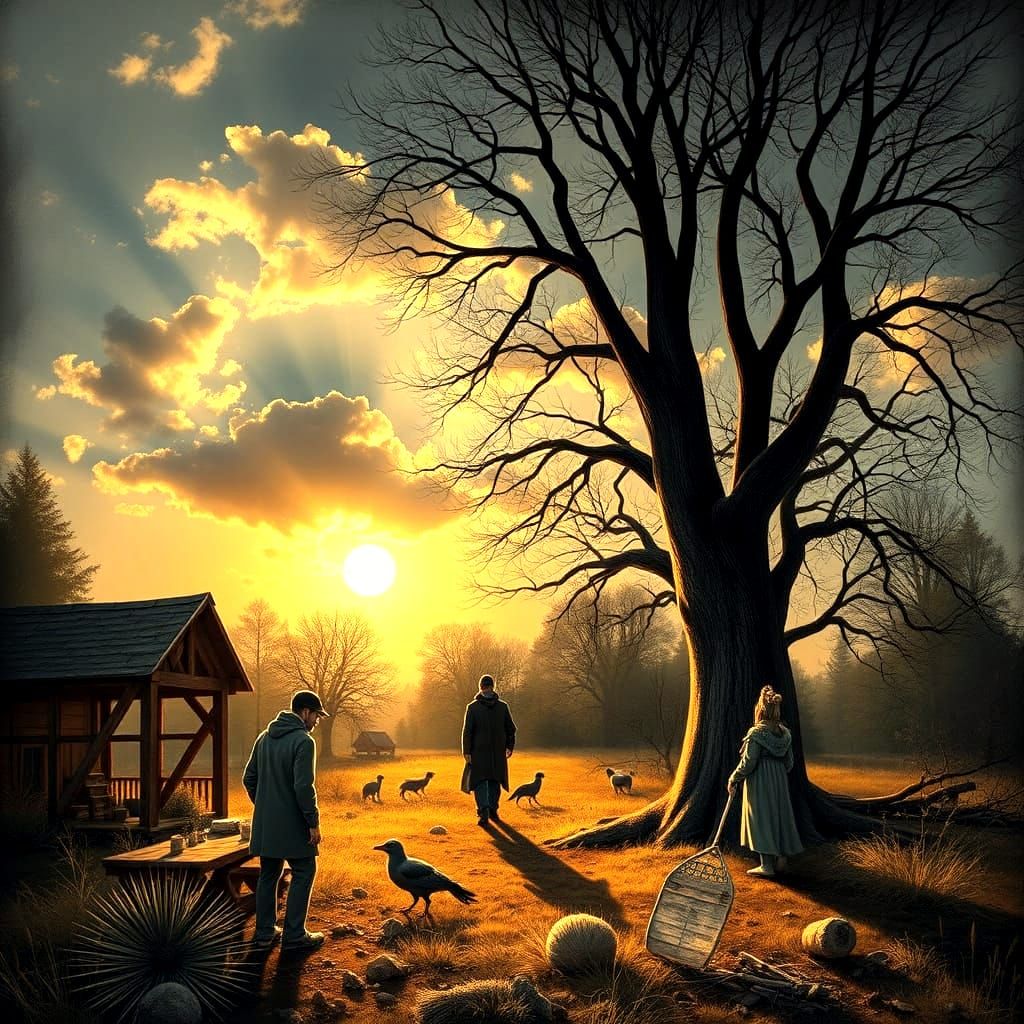 A Beautiful Sunday Scene in Oil Painting Style