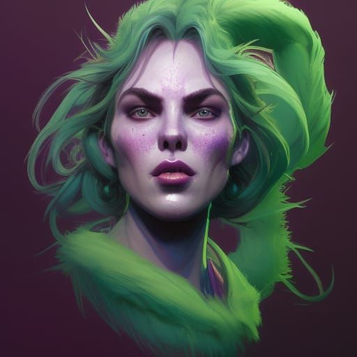 Detailed Portrait of a Purple Grinch in Art Nouveau Style