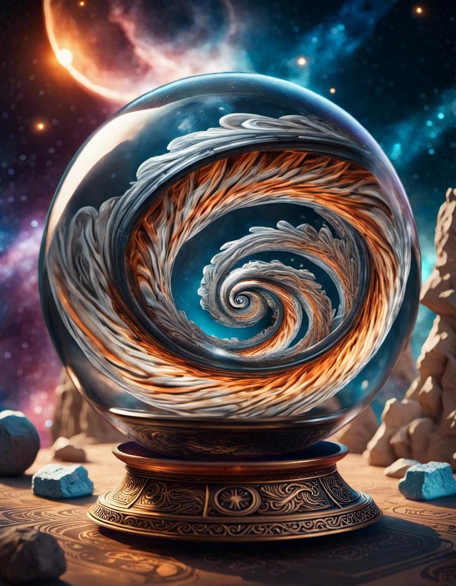 Surreal Spiral in Glass Orb, Digital Illustration