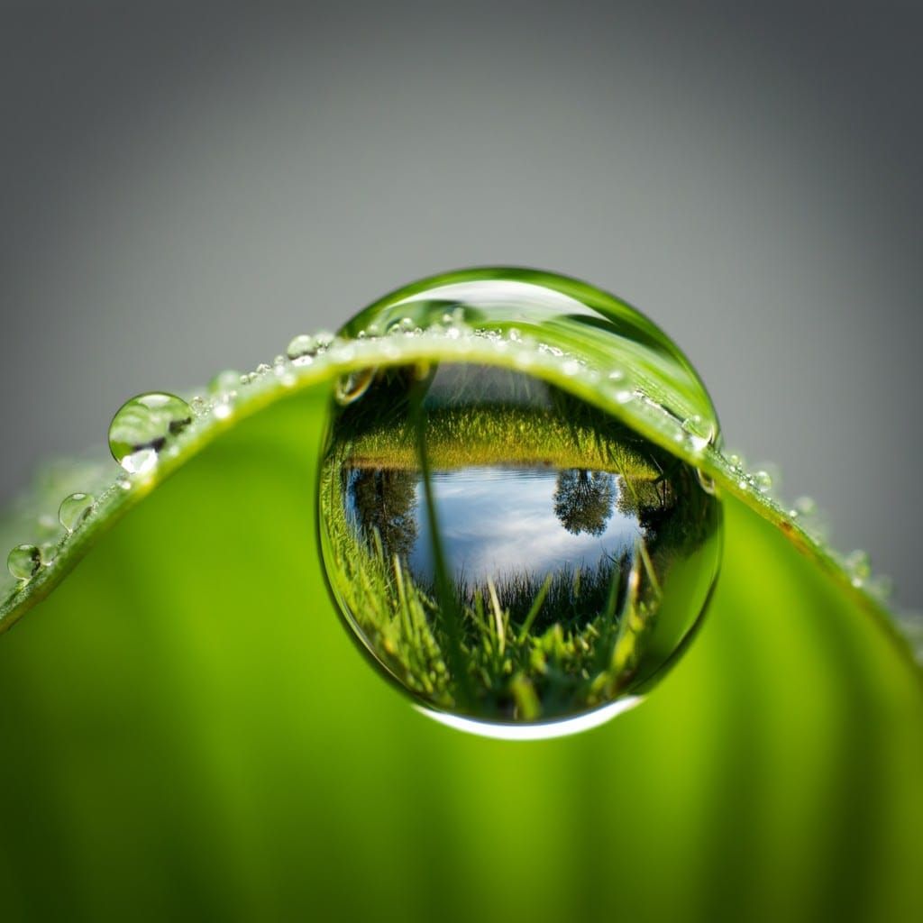 Dew Drop Reflecting Miniature Landscape