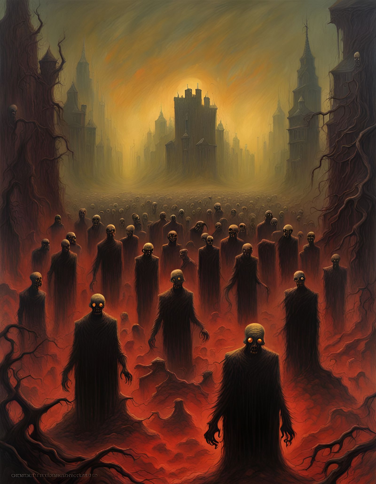 Zombies in a Dark Beksinski-Style Painting