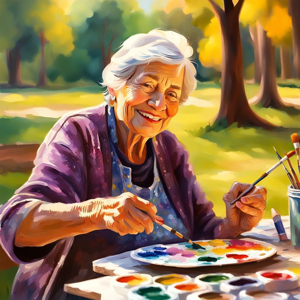 Impressionist Painting of Artist Painting in Park