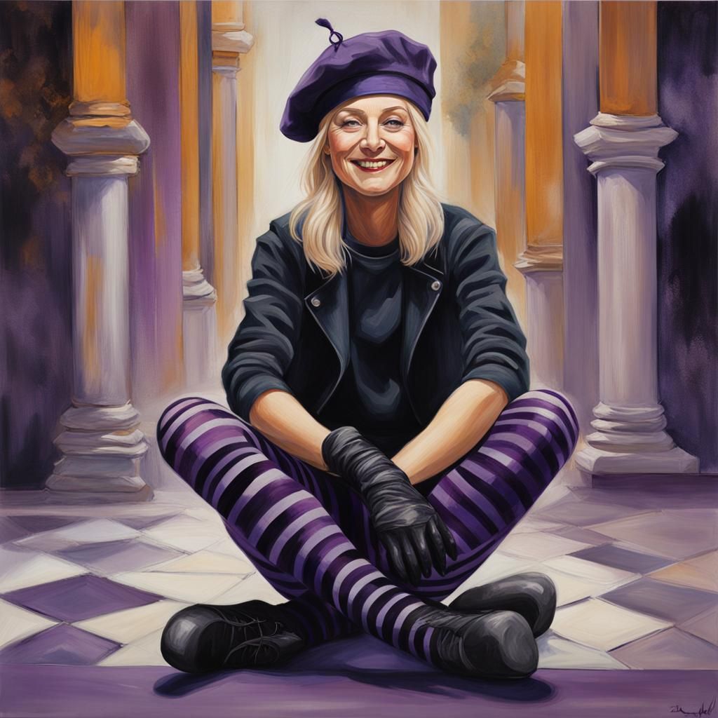 Woman with Striped Tights: Realistic Oil Painting