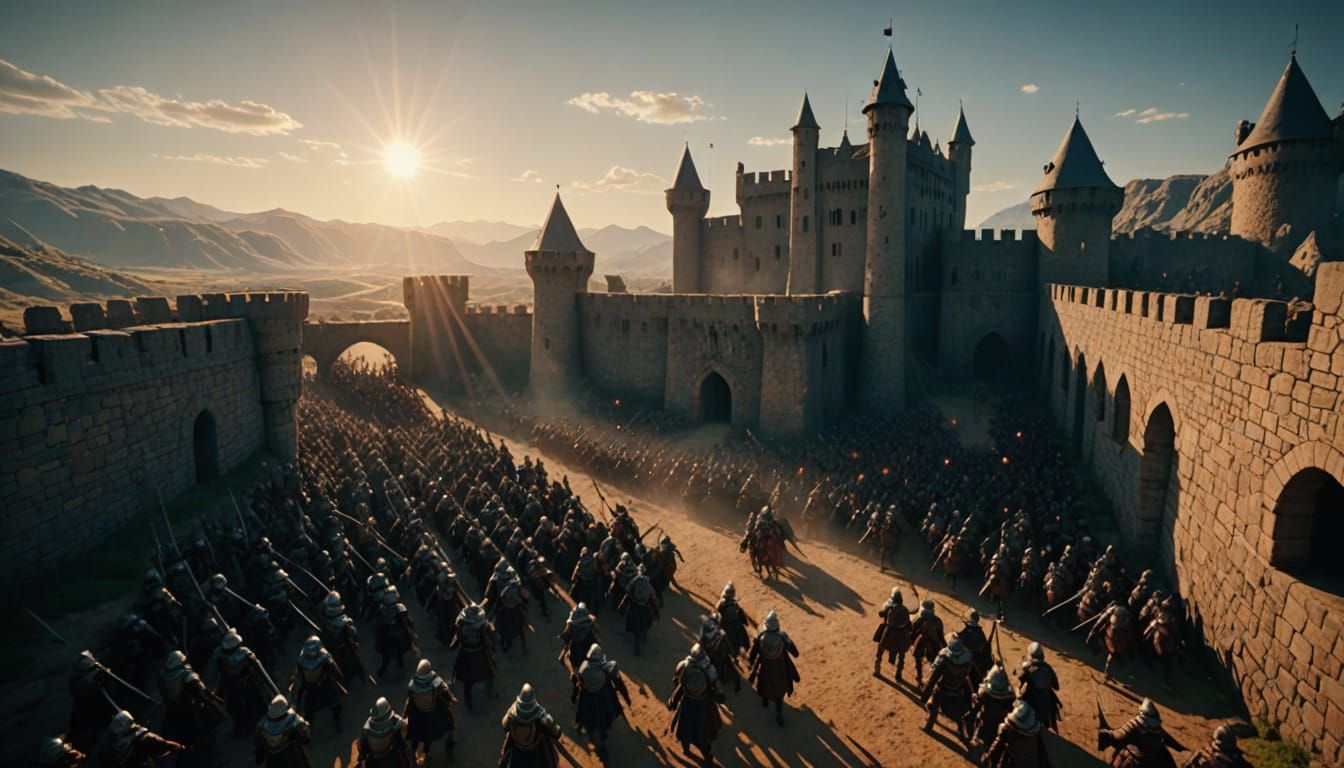 Epic Medieval Siege at Dusk in Cinematic Style