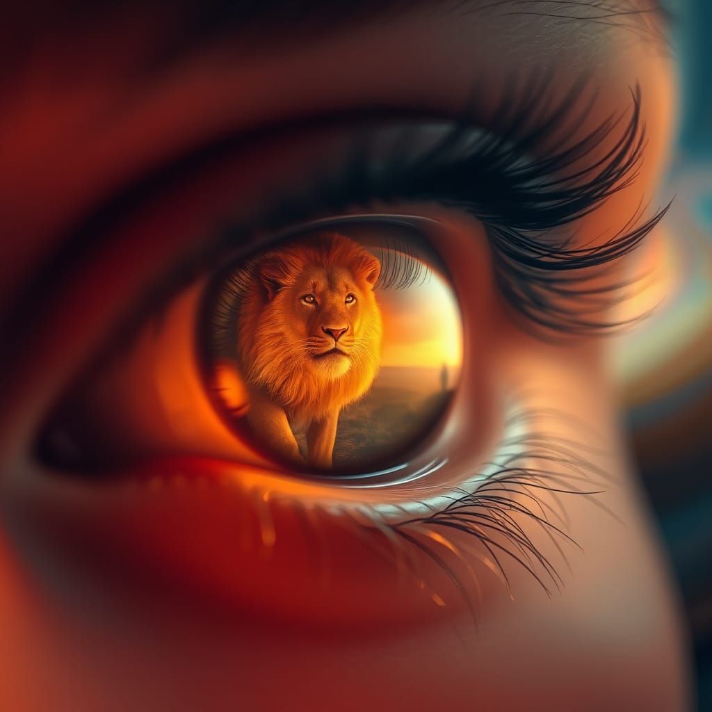 Lion's Reflection: Eye Gaze in Atmospheric Painting Style
