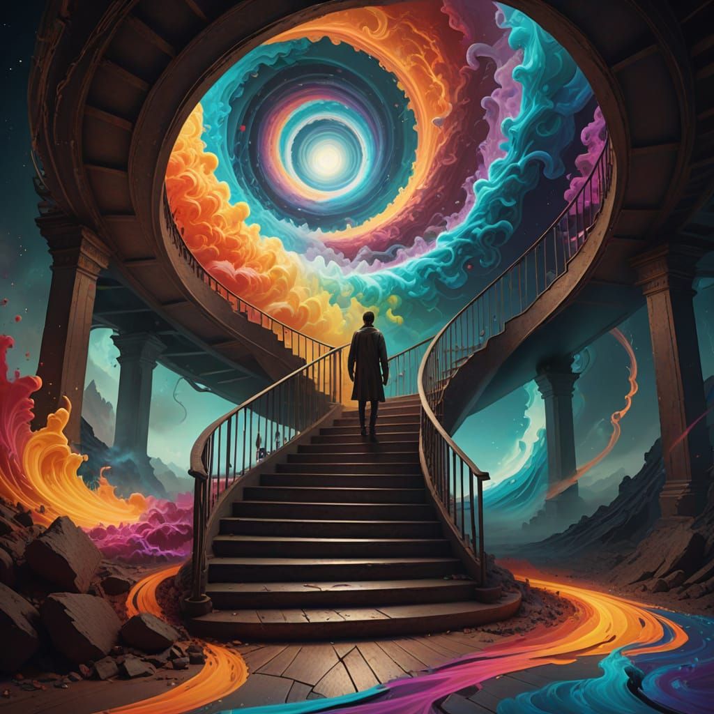 Surreal Landscape with Vortex and Lone Figure