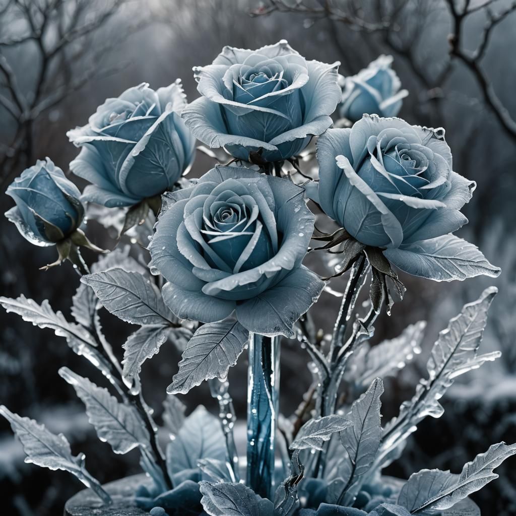 Icy Crystal Roses in Winter Landscape