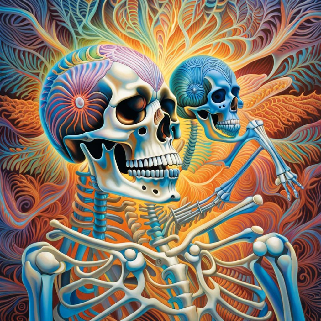 Psychedelic X-Ray Skeleton Art in Vibrant Colors