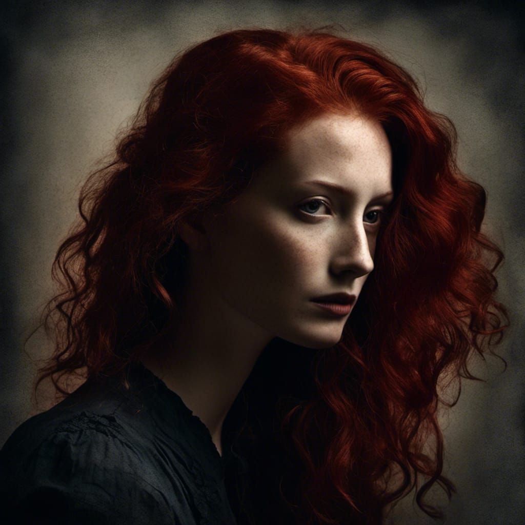 Red-Haired Woman in Clair Obscure Style