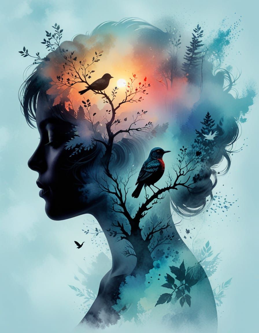 Dreamy Fantasy Portrait in Double Exposure Style