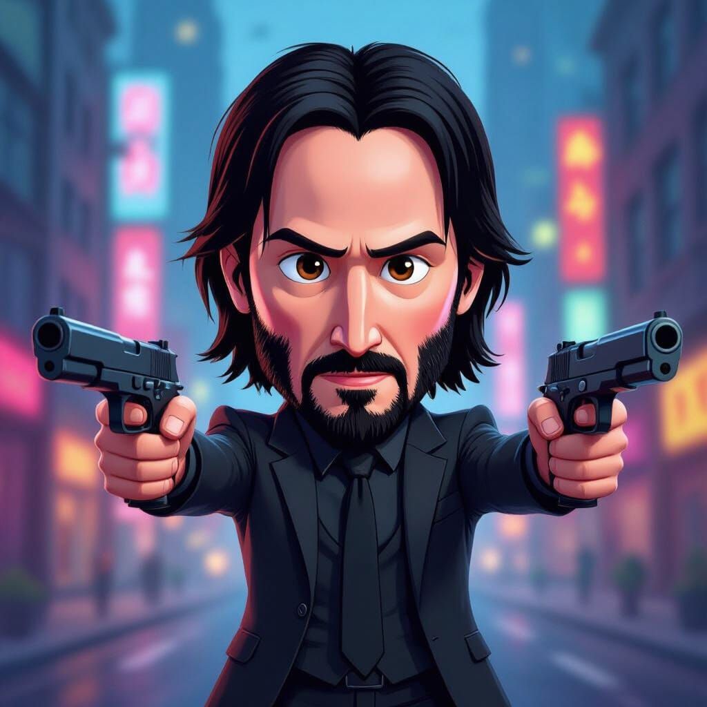 Keanu Reeves as John Wick Cartoon Caricature