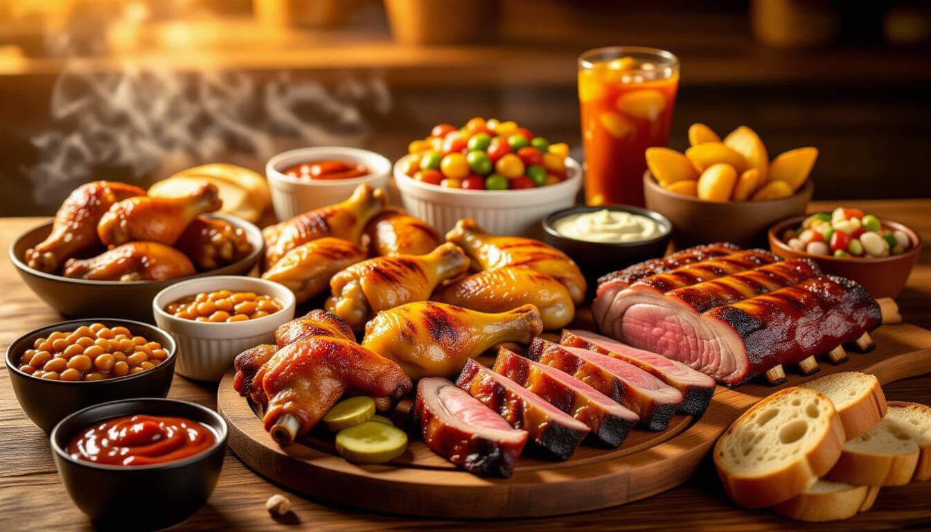 Hyperrealistic BBQ Feast With Golden Hour Lighting