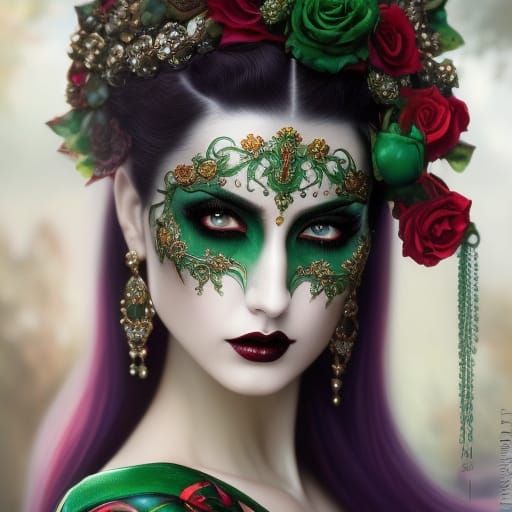 Gothic Woman with Green and Red Makeup