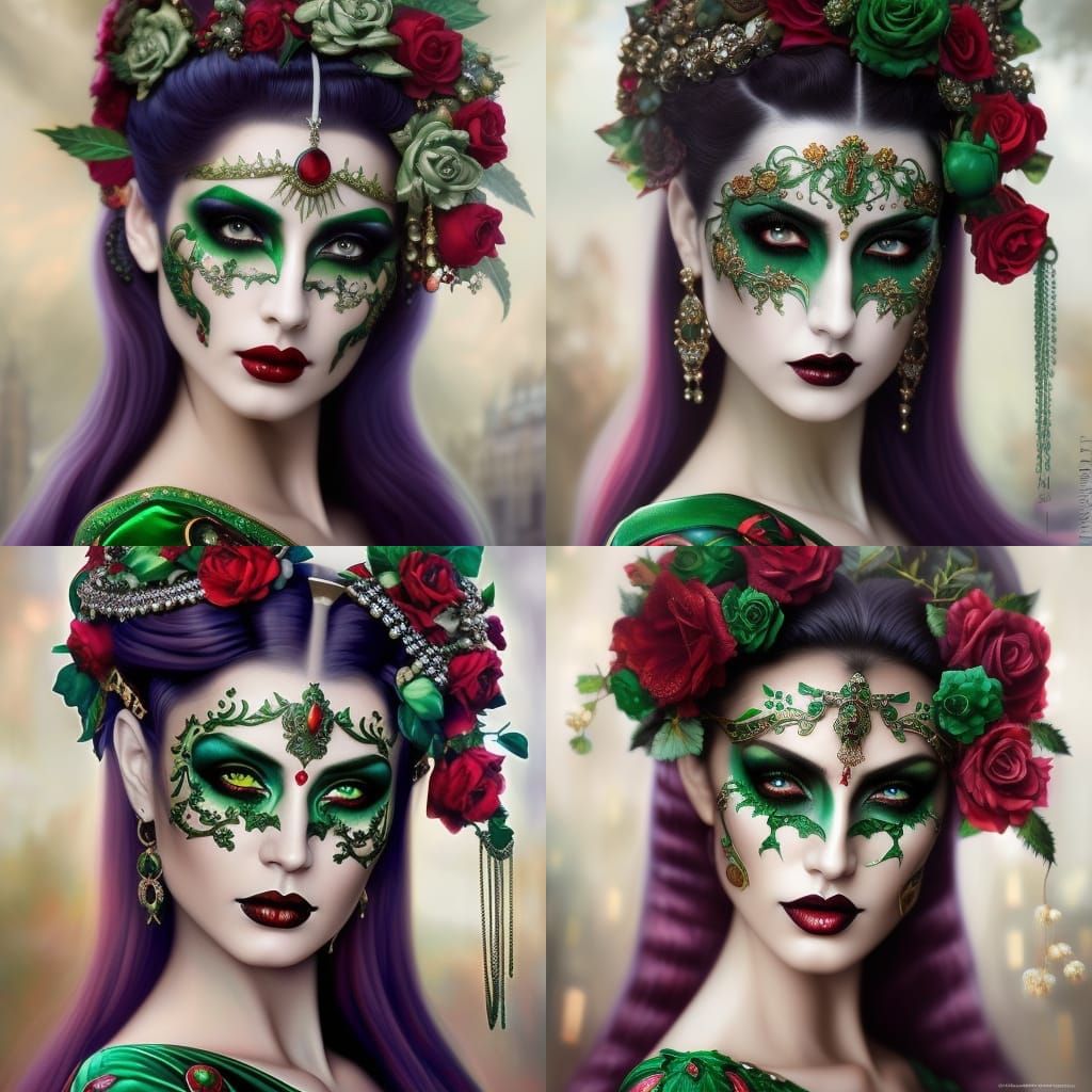 Gothic Woman with Green and Red Makeup