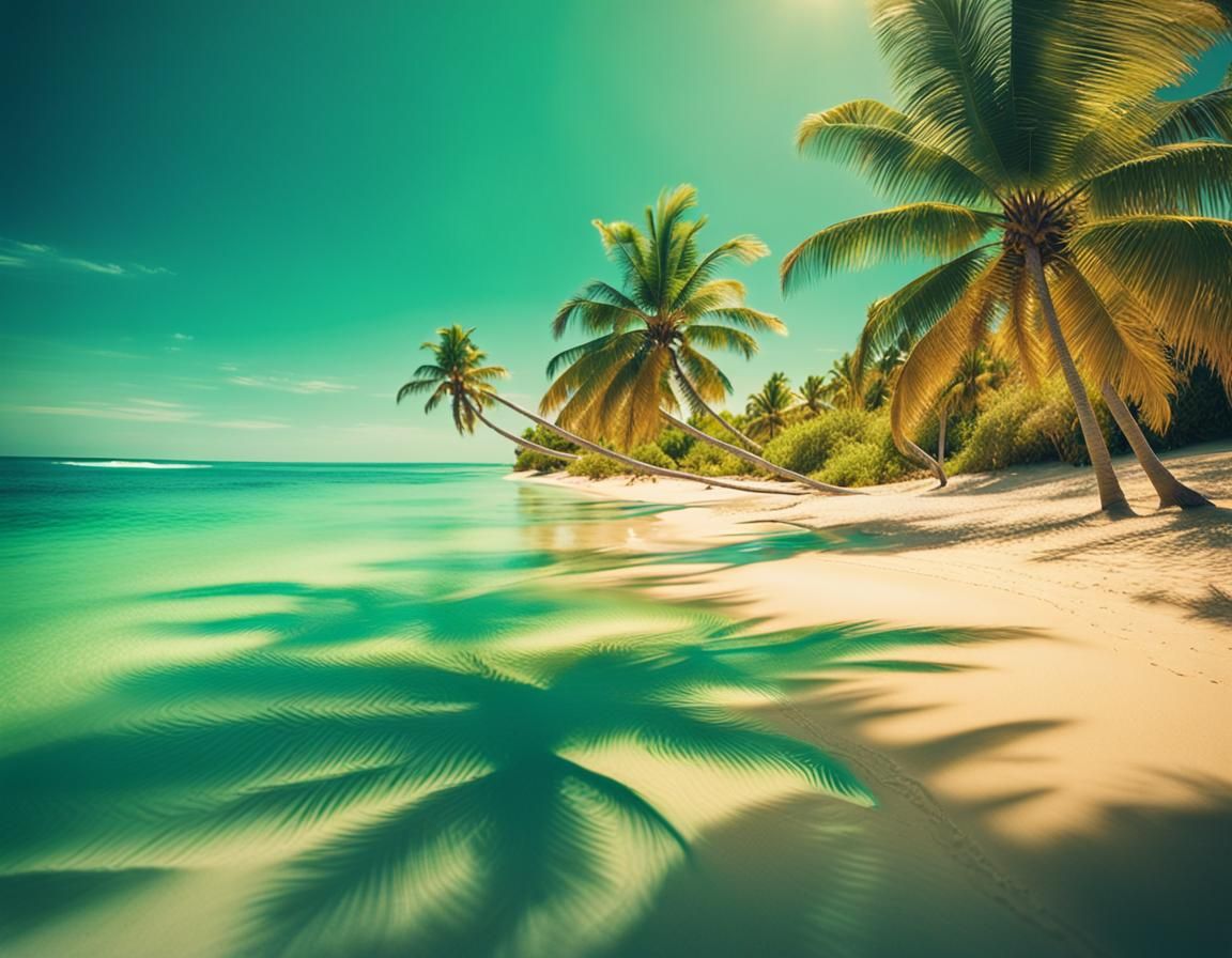 Tropical Beach with Golden Sand in Cinematic Style
