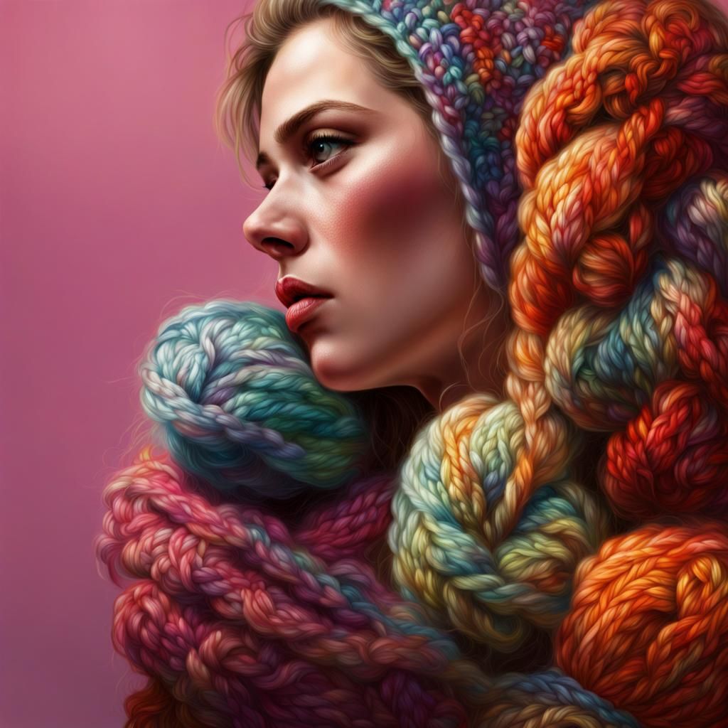 Hyperrealistic Knitting in Splash Art Style