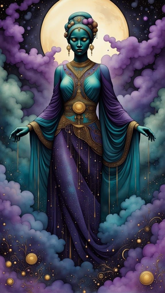 Majestic Genie in Futuristic Mystical Atmosphere