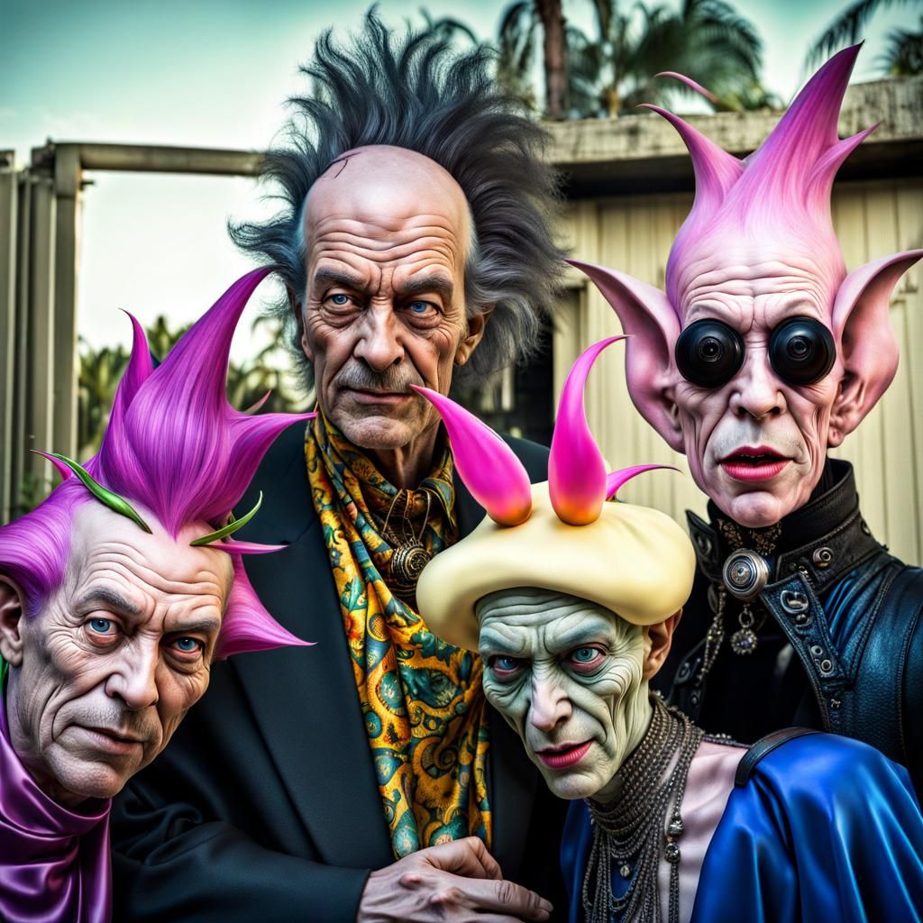 Extravagant Alien Characters in Bizarre Cosmic Dreamscape