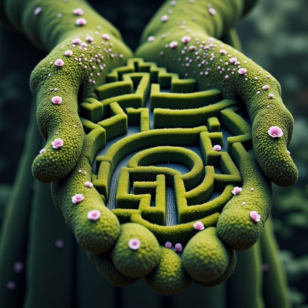 Hedge Maze Hand with Flowers