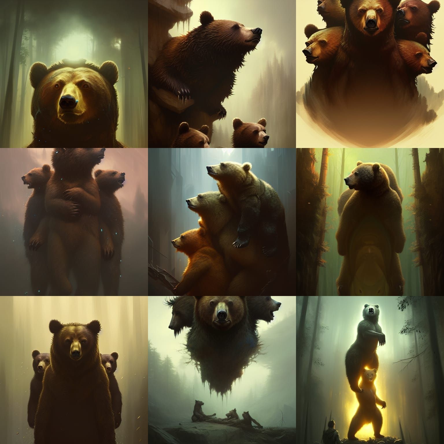 Three-Headed Bear: Dark Fantasy Concept Art
