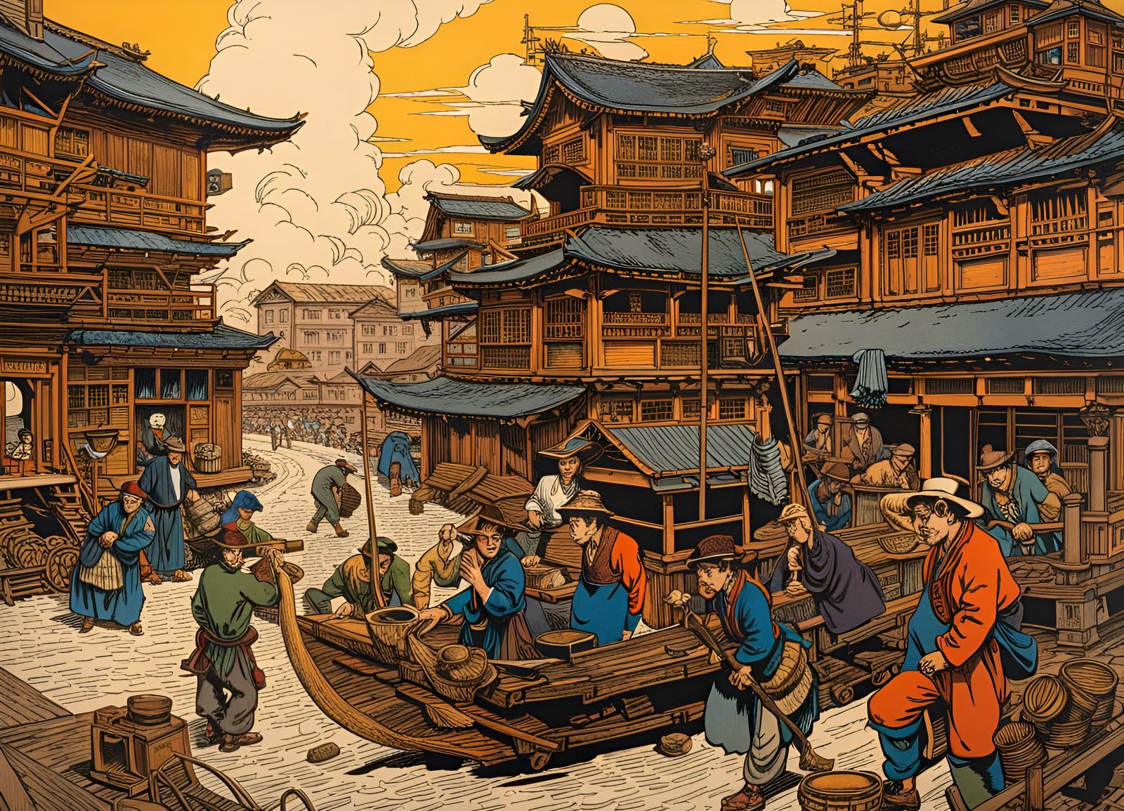 Professions and Trades: Detailed Ink Drawing