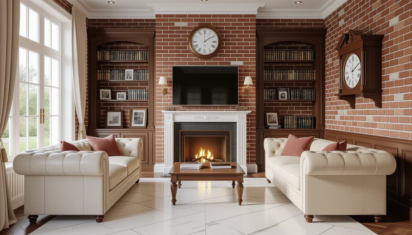 Vibrant Victorian Living Room with Fireplace and Sunlight