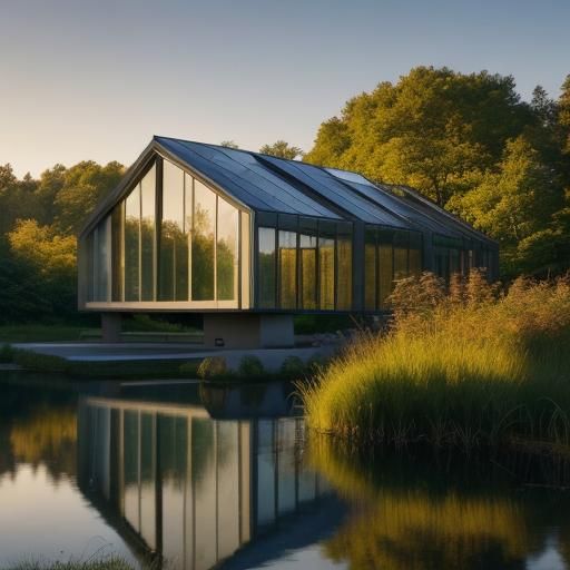 I.M. Pei Inspired Glass House on Serene Lake