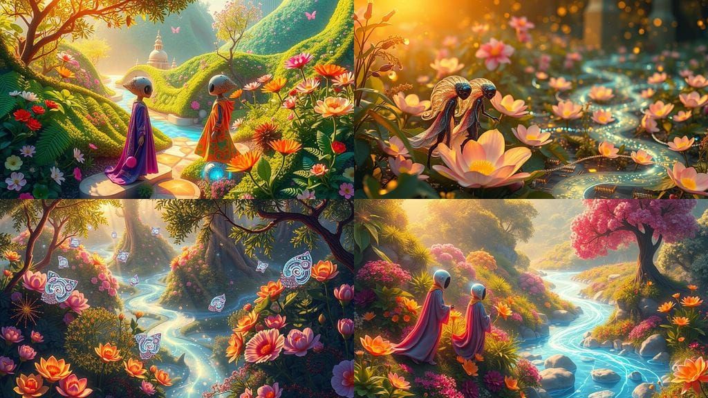 Quantum AI Garden in Art Nouveau Style