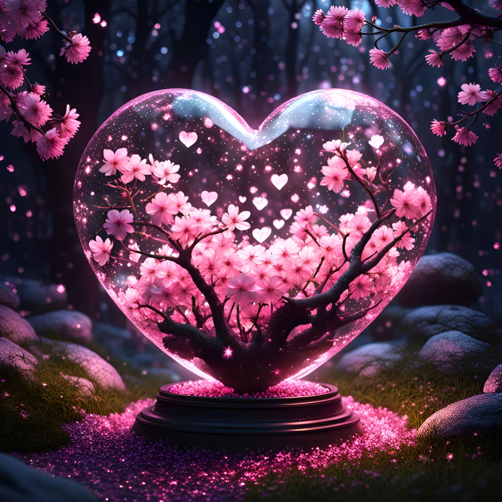 Crystalline Heart with Cherry Blossom, CGI Render