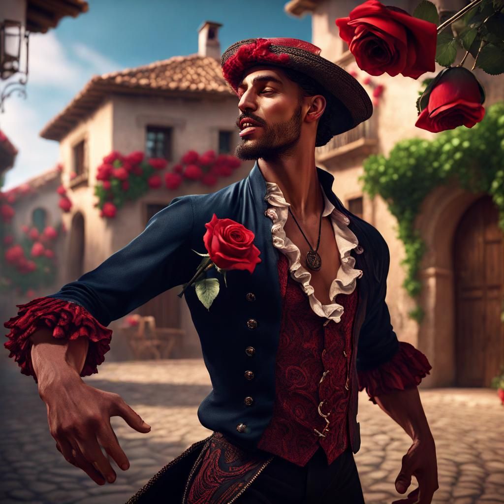 Flamenco Dancer in Spanish Village: Fantasy Concept Art