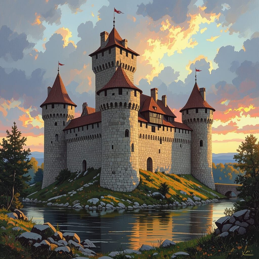 Medieval Castle Landscape in a Dramatic Style