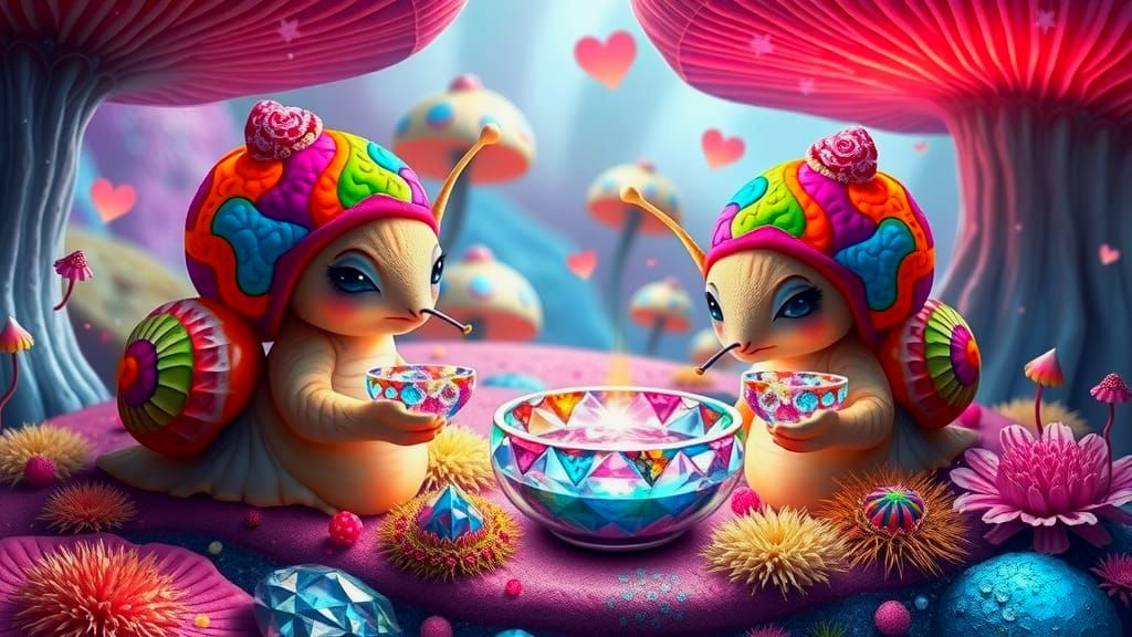 Psychedelic Snails Host Tea Party in Mushroom Forest