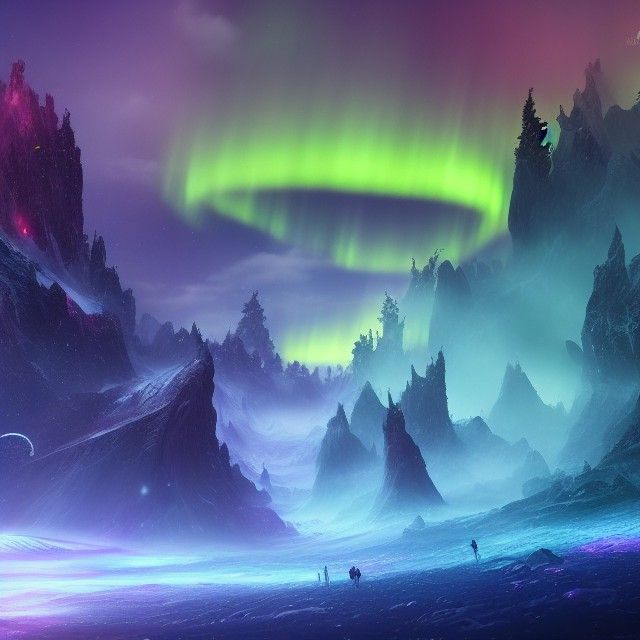 Rainbow Aurora Wolf in Detailed Matte Painting
