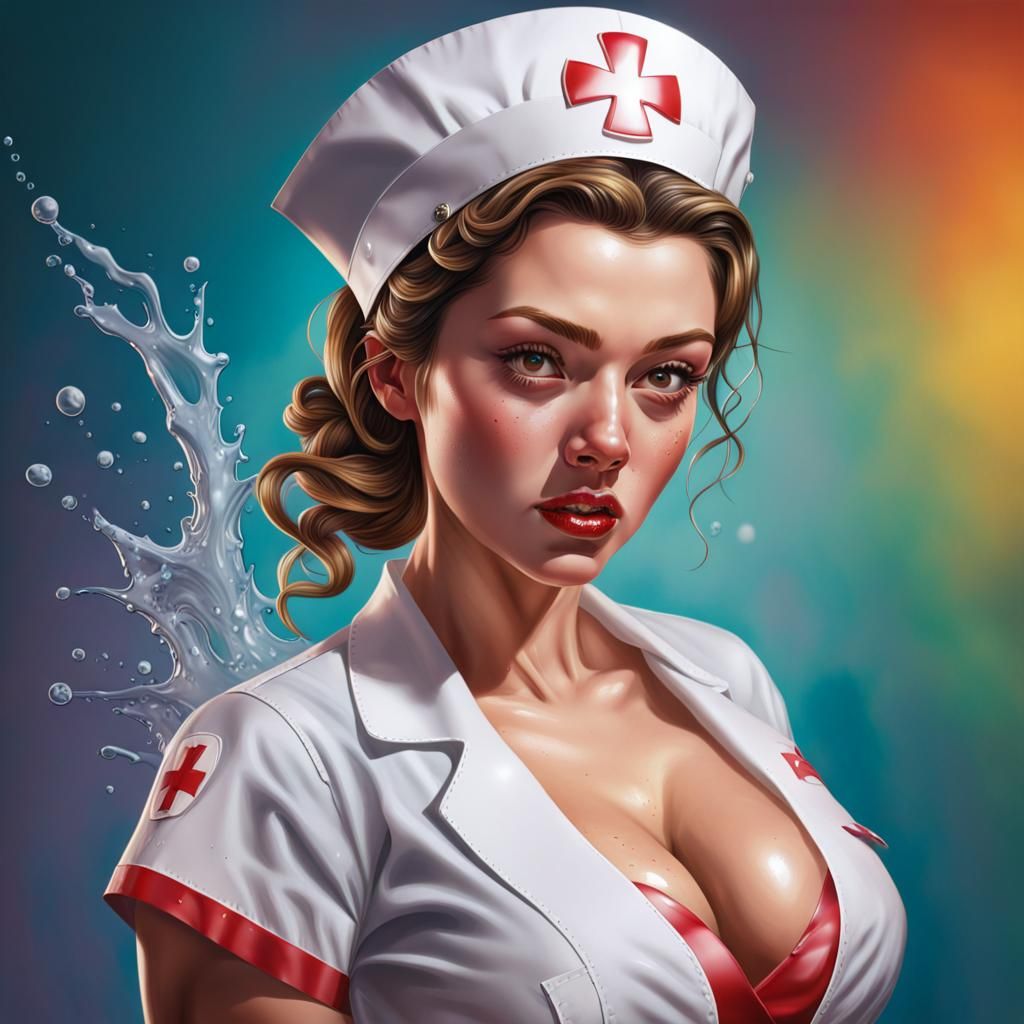 Hyperrealistic Pinup Nurse in Splash Art Style