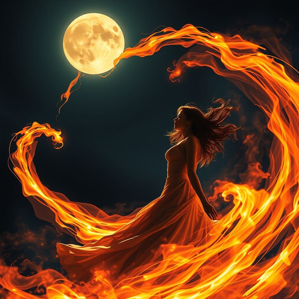 Sensual Goddess in Moonlit Flames