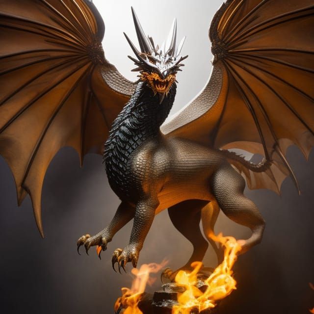 Dragon-Hound on Treasure Pile in Enchanted Cave