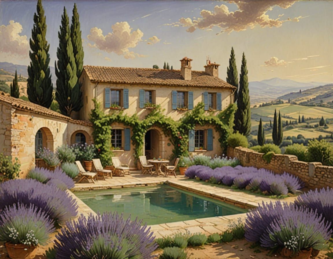 Tranquil Provencal Villa Amidst Lavender Fields in Hyperreal...