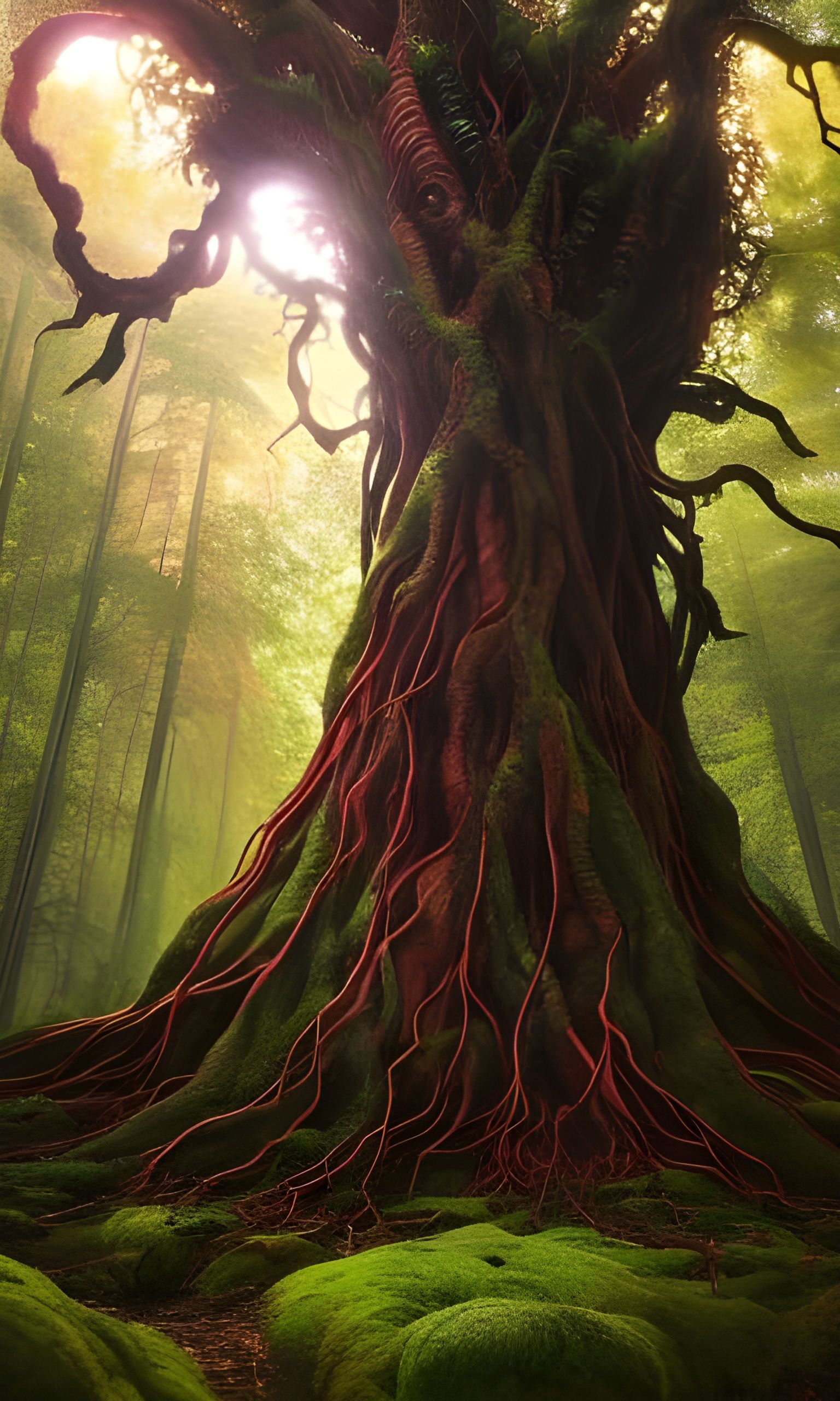 Roottree in mossy forest