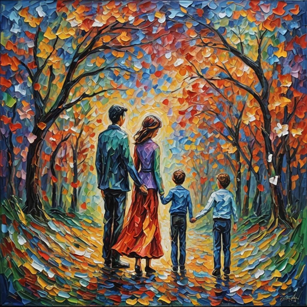 Expressionist Painting of Lovers Departing