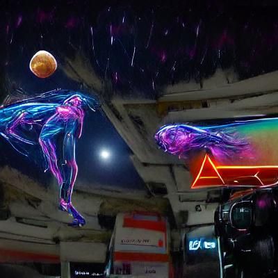 Cyberpunk Moons and Neon Lightning in Cosmic Illustration
