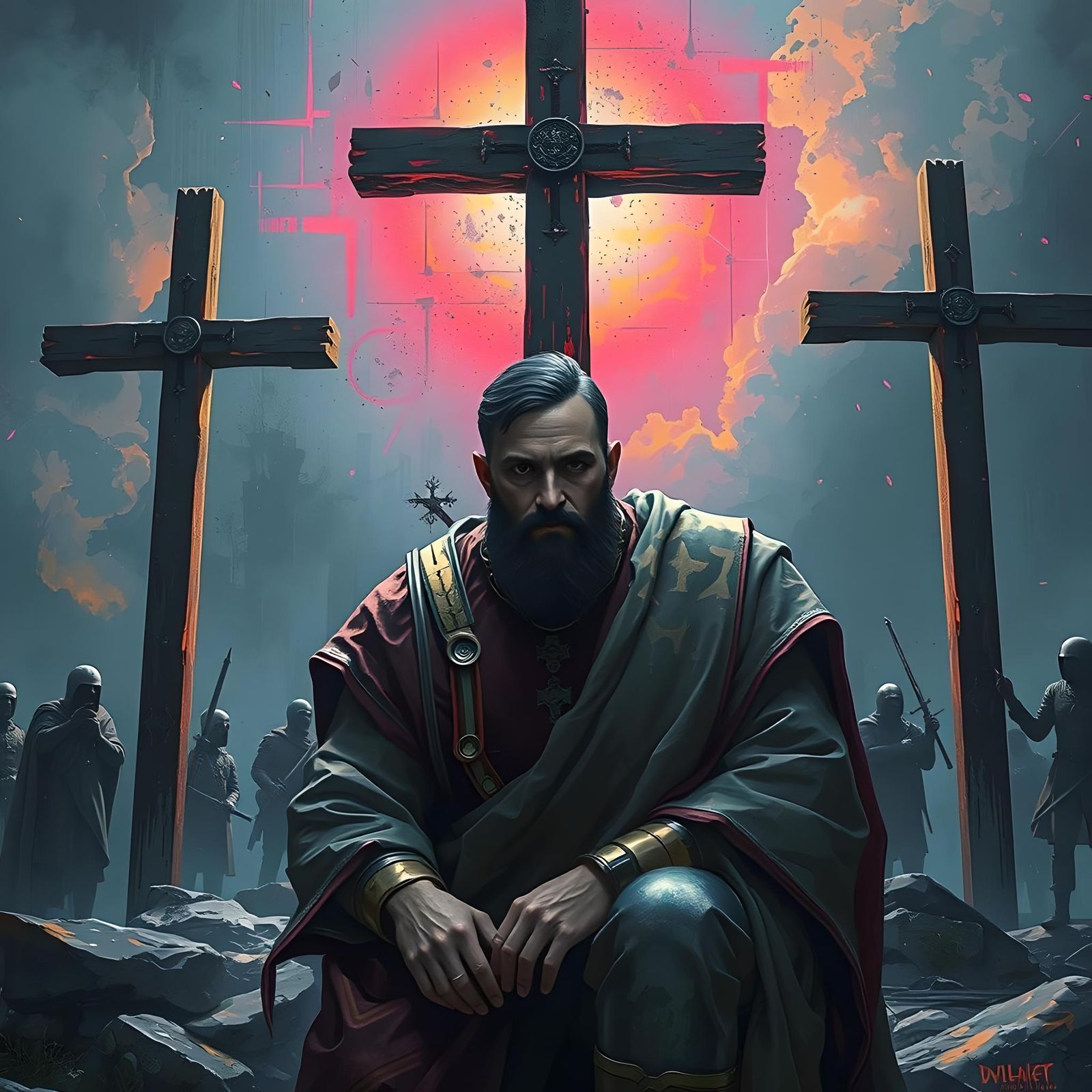 Jewish Prince at Golgotha: Hyperdetailed Concept Art